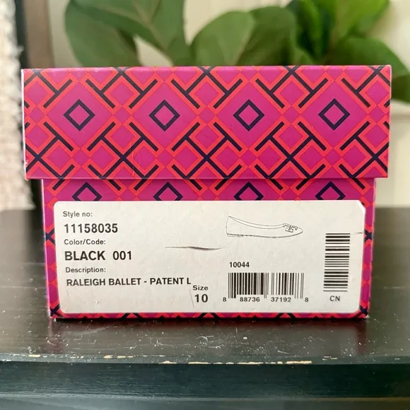 Tory Burch Raleigh Black Leather Ballet Black Gold Size 10