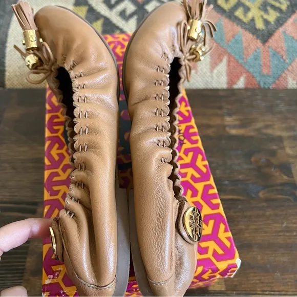 Tory Burch Reese Mestico Ballet Flats In Royal Tan US8.5