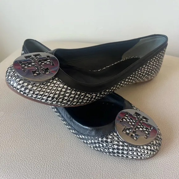 Tory Burch Reva Polka Dot Snake Leather Ballet Flats Women’s Size 7