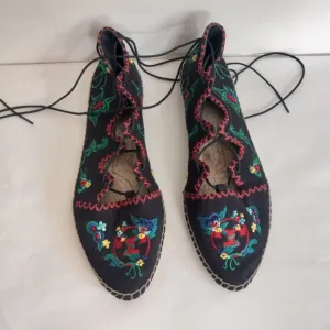 TORY BURCH SONOMA EMBROIDERED espadrilles LACE UP FLATS 9