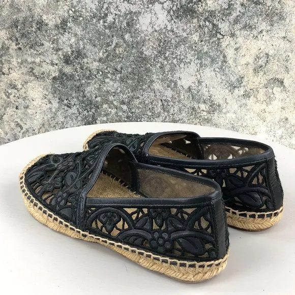 Tory Burch Women's Size 5.5 Lucia Black Lace Closed Toe Slip On Espadrilles