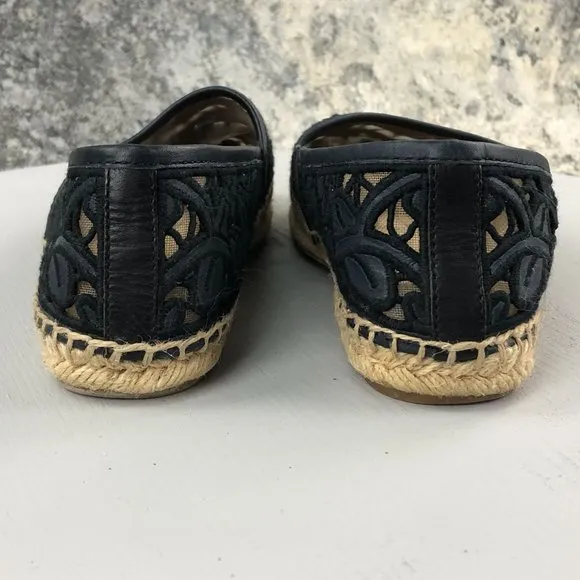 Tory Burch Women's Size 5.5 Lucia Black Lace Closed Toe Slip On Espadrilles