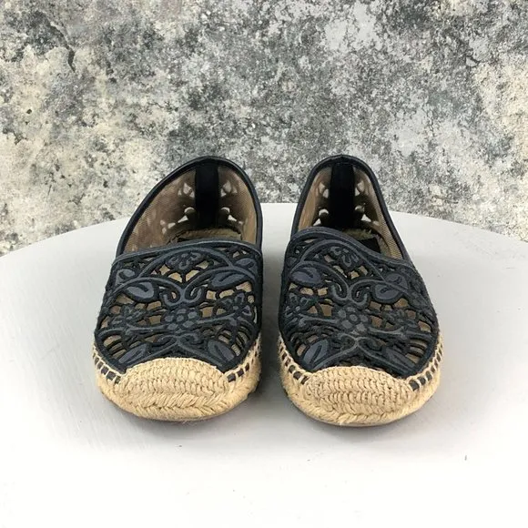 Tory Burch Women's Size 5.5 Lucia Black Lace Closed Toe Slip On Espadrilles
