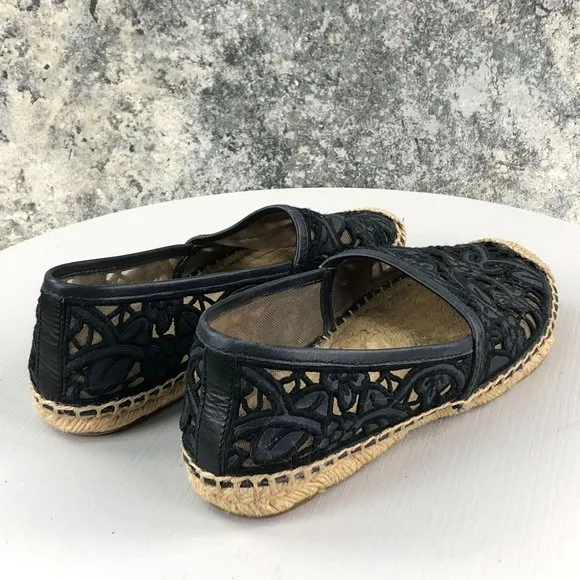 Tory Burch Women's Size 5.5 Lucia Black Lace Closed Toe Slip On Espadrilles