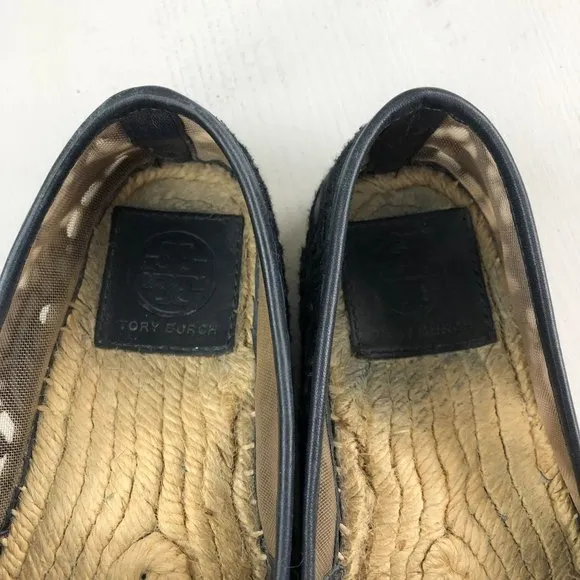 Tory Burch Women's Size 5.5 Lucia Black Lace Closed Toe Slip On Espadrilles