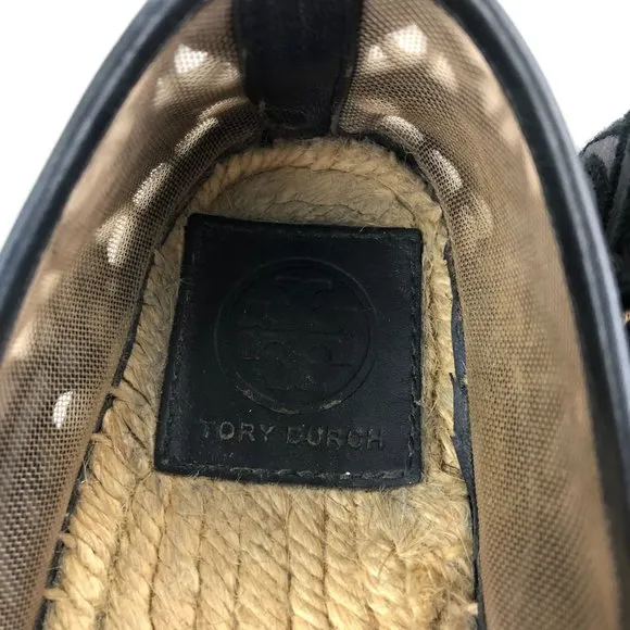 Tory Burch Women's Size 5.5 Lucia Black Lace Closed Toe Slip On Espadrilles