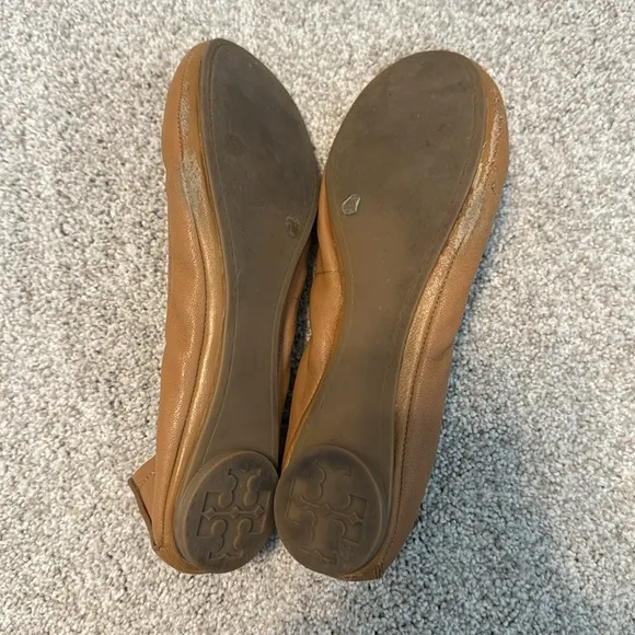 Tory Burch Women’s Tan Brown Leather Ballet Flats