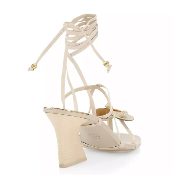 Tory BurchKnotted Leather Ankle-Tie Sandals New Cream