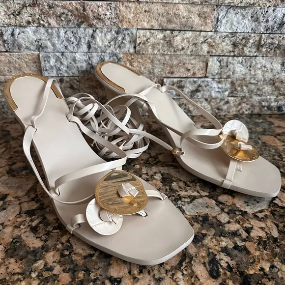 Tory BurchKnotted Leather Ankle-Tie Sandals New Cream