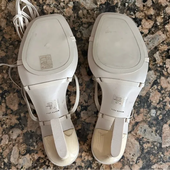 Tory BurchKnotted Leather Ankle-Tie Sandals New Cream