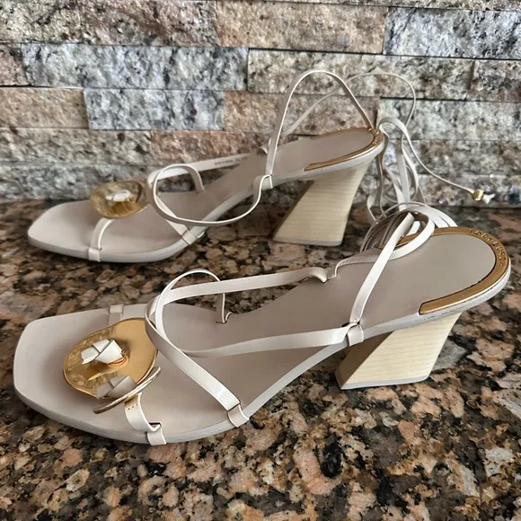Tory BurchKnotted Leather Ankle-Tie Sandals New Cream