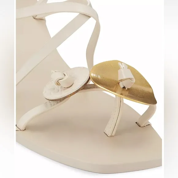 Tory BurchKnotted Leather Ankle-Tie Sandals New Cream
