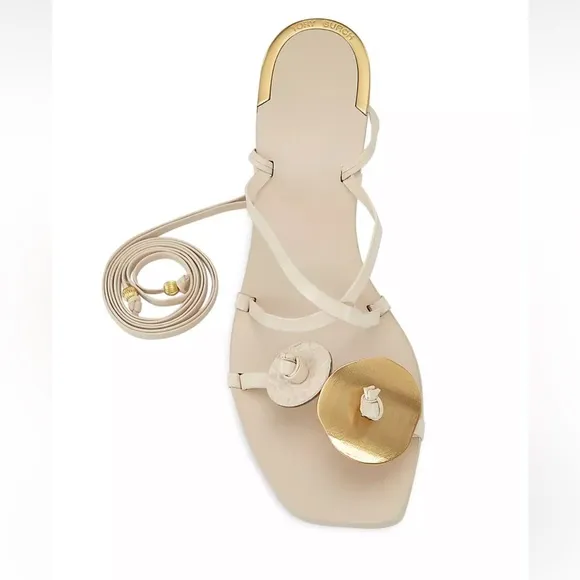 Tory BurchKnotted Leather Ankle-Tie Sandals New Cream