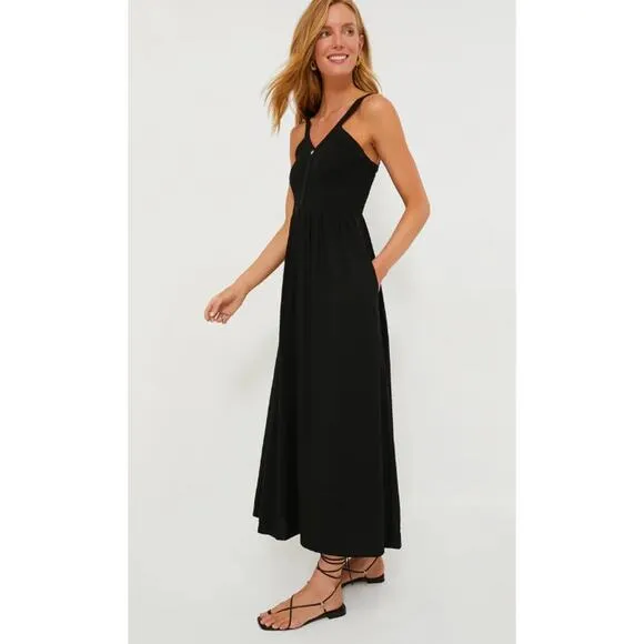 Tuckernuck Black Gillian Sleeveless Smocked Resort Summer Vacation Maxi Dress XS
