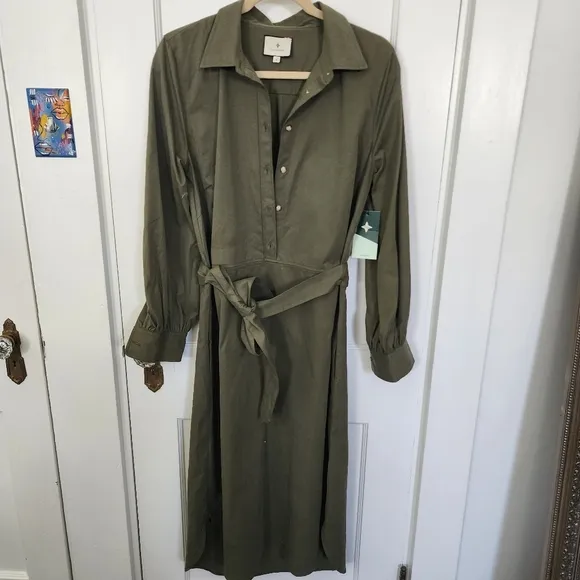 Tuckernuck  Olive Lantern Sleeve Tory Shirt Dress Sz M