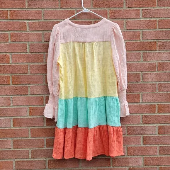 Tuckernuck Sorbet Colorblock Lightweight Tiered Gauze Kenzo Mini Dress Small