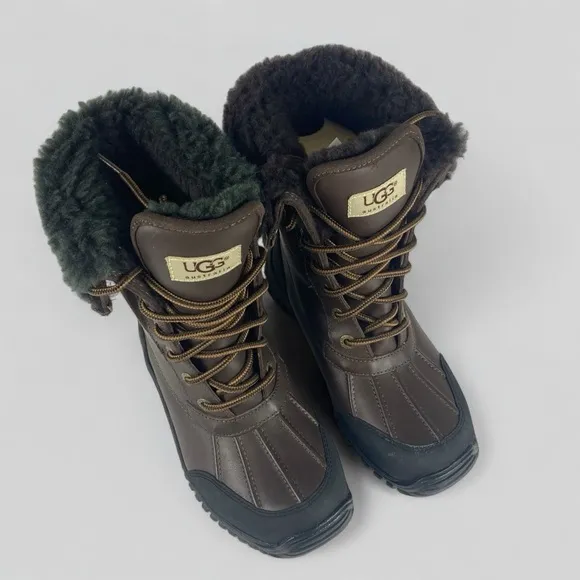 UGG Adirondack II 5446 Womens Obsidian Leather Mid Calf Snow Boots - Size 6
