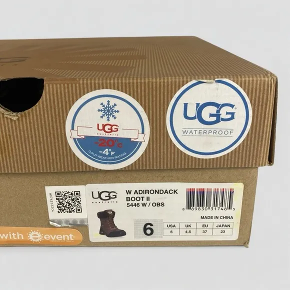 UGG Adirondack II 5446 Womens Obsidian Leather Mid Calf Snow Boots - Size 6