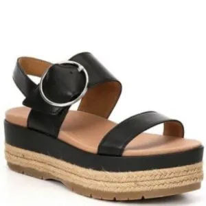 UGG April Black Leather Platform Espadrilles Sz 10