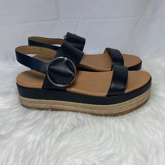 UGG April Black Leather Platform Espadrilles Sz 10