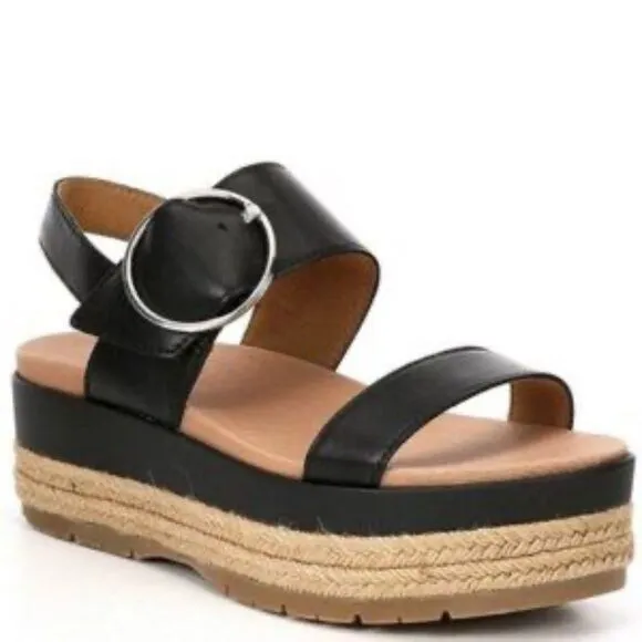 UGG April Black Leather Platform Espadrilles Sz 10