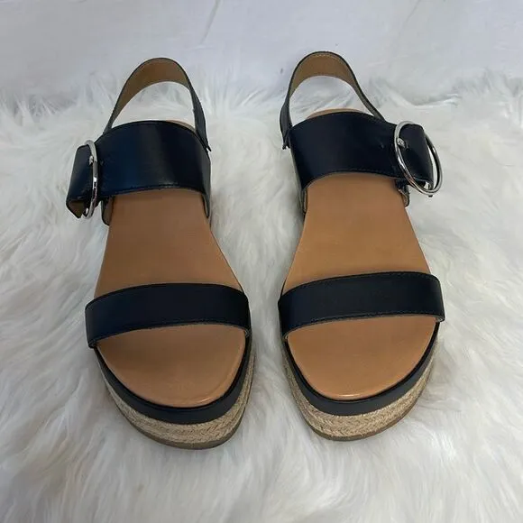 UGG April Black Leather Platform Espadrilles Sz 10