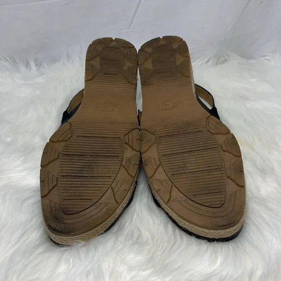 UGG April Black Leather Platform Espadrilles Sz 10
