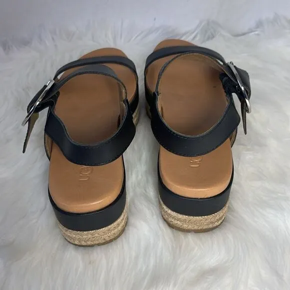 UGG April Black Leather Platform Espadrilles Sz 10