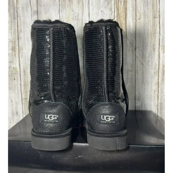 UGG Australia 3161 Sequin Sparkle Black Classic Short Boots Women Sz 7