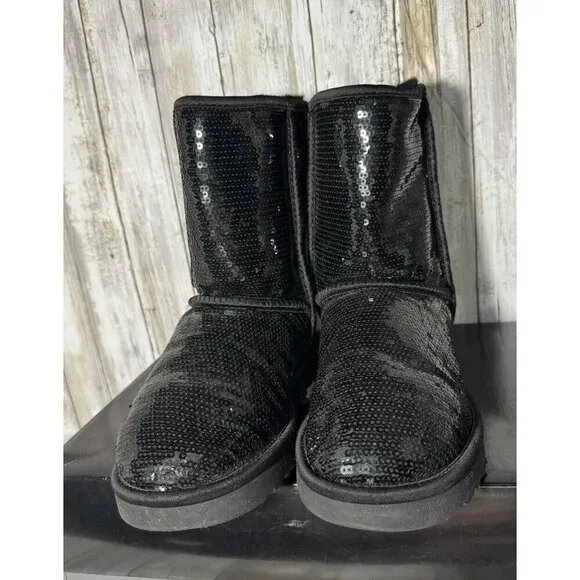 UGG Australia 3161 Sequin Sparkle Black Classic Short Boots Women Sz 7