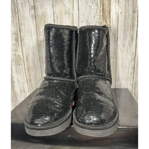 UGG Australia 3161 Sequin Sparkle Black Classic Short Boots Women Sz 7