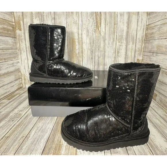 UGG Australia 3161 Sequin Sparkle Black Classic Short Boots Women Sz 7