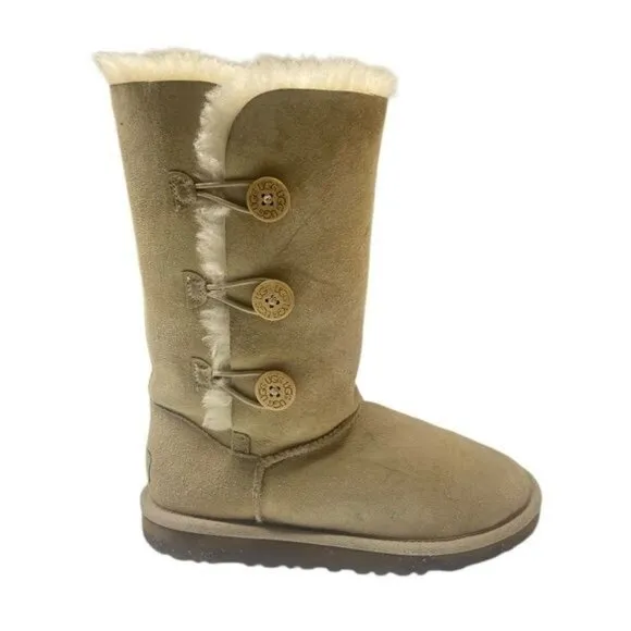 UGG Australia Womens Winter Boots Size 4 Leather Round Toe Tall Shearlin…