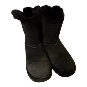 UGG Bailey Bow II Winter Boots Womens Size 8 EUR 39 Black Leather Sheepskin Snow