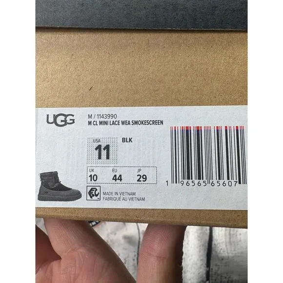 UGG Classic Mini Lace WEA Smokescreen Boots Guard Mens 11 Black Insulated NEW