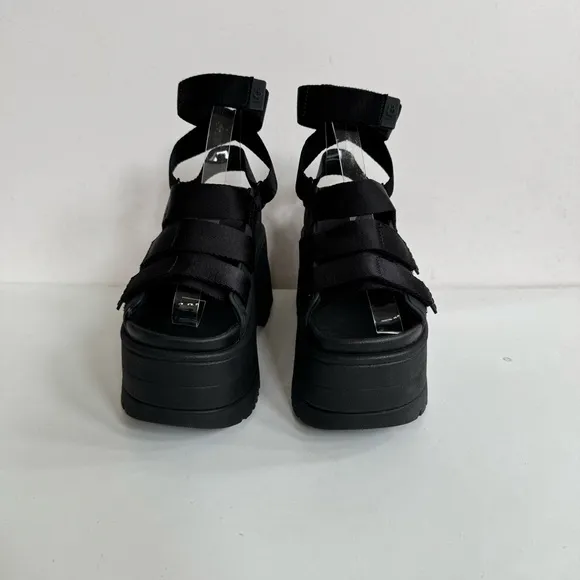 UGG GOLDENRISE BLACK STRAPPY PLATFORM SANDALS US 10