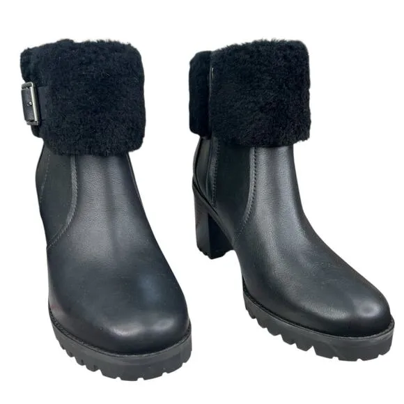 UGG Women’s Elisiana Waterproof Black Leather Cuffed Boots Size US 8