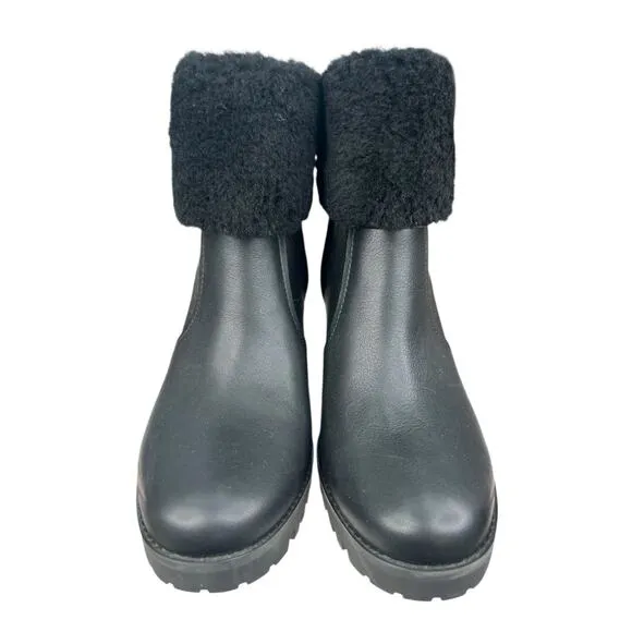 UGG Women’s Elisiana Waterproof Black Leather Cuffed Boots Size US 8