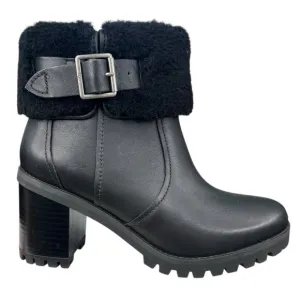 UGG Women’s Elisiana Waterproof Black Leather Cuffed Boots Size US 8