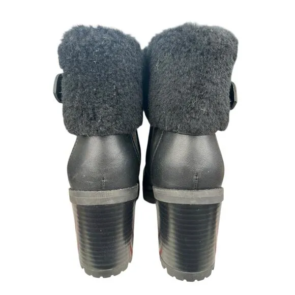 UGG Women’s Elisiana Waterproof Black Leather Cuffed Boots Size US 8
