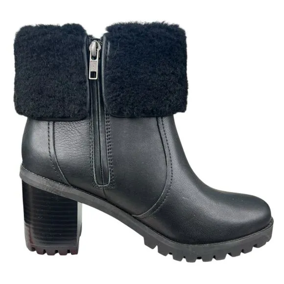 UGG Women’s Elisiana Waterproof Black Leather Cuffed Boots Size US 8