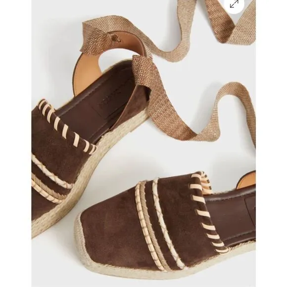ULLA JOHNSON Dark Brown Stitch Detail Espadrilles NWB Size 41/11