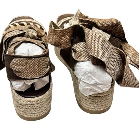 ULLA JOHNSON Dark Brown Stitch Detail Espadrilles NWB Size 41/11