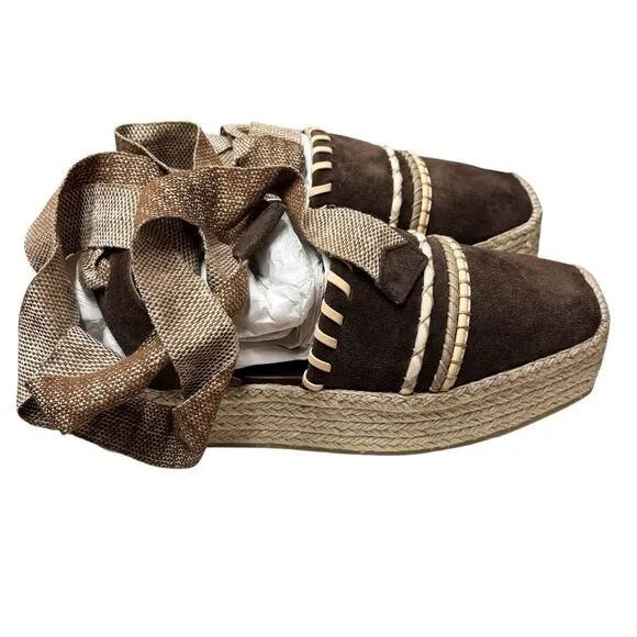 ULLA JOHNSON Dark Brown Stitch Detail Espadrilles NWB Size 41/11