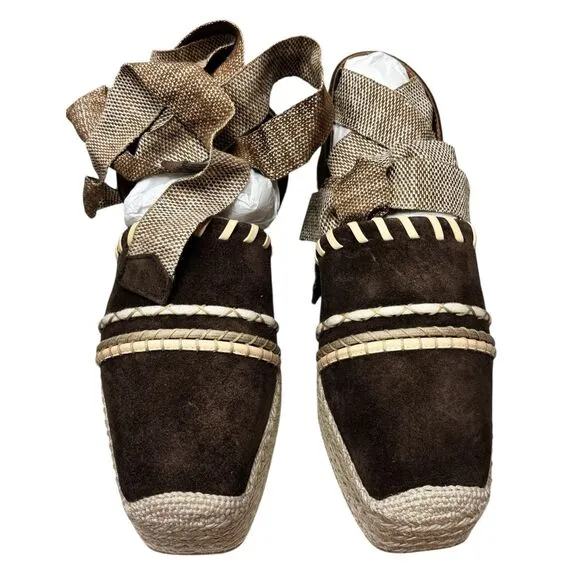 ULLA JOHNSON Dark Brown Stitch Detail Espadrilles NWB Size 41/11
