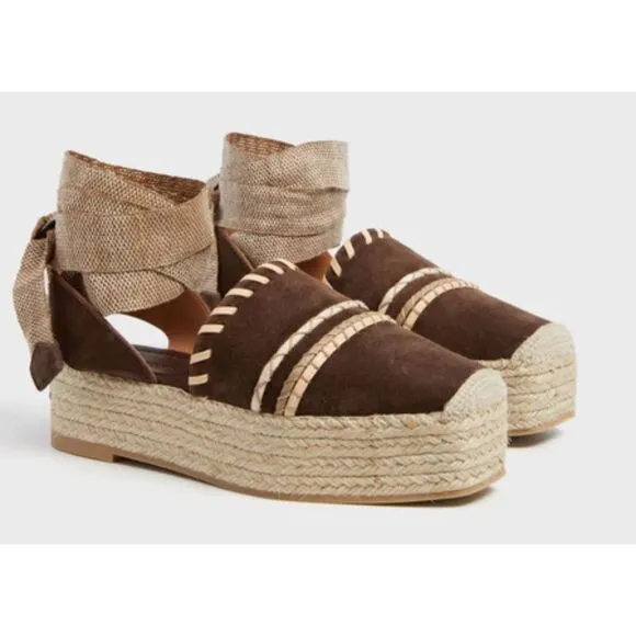 ULLA JOHNSON Dark Brown Stitch Detail Espadrilles NWB Size 41/11