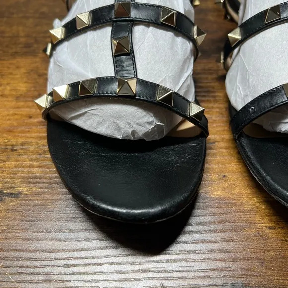 Valentino Garavani Black Leather Rockstud Flat Slides sandals 9.5