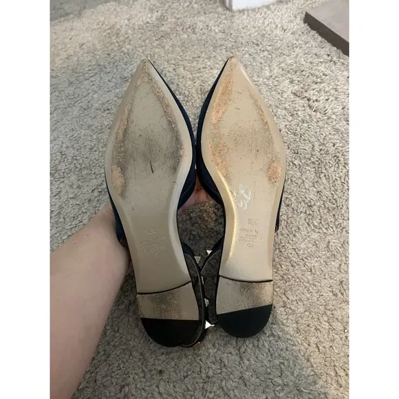 Valentino Garavani Rockstud Navy Blue Suede Studded Flats Size 7