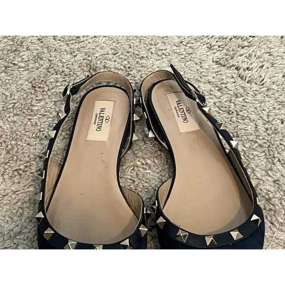 Valentino Garavani Rockstud Navy Blue Suede Studded Flats Size 7