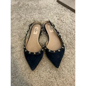 Valentino Garavani Rockstud Navy Blue Suede Studded Flats Size 7